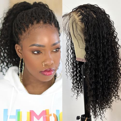 Boho Box Braids Wig Full Lace Braided Wig Human Hair Square Parted Knotless Pre Pluched With Baby Hair Braided Wigs for Black Women(26 inch)