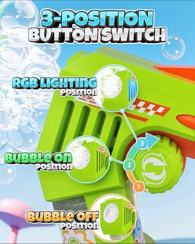 Bubble Gun 2 Packs for Kids, Automatic Bubble Machine with 2 Bottles &25 Bags Refill Solution, Bubble Maker Gifts for Kids, Outdoor Game Toys for Boys&Girls Ages 3+ (Blue&Green(10-Hole))