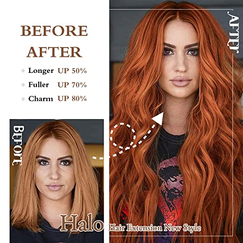 Halo Hair Extensions 20 Inch Invisible Wire Hair Extensions Adjustable Long Wavy Hair Extensions Synthetic Upgrade 4 Secure Clips in Hairpieces 20 Inch,Copper