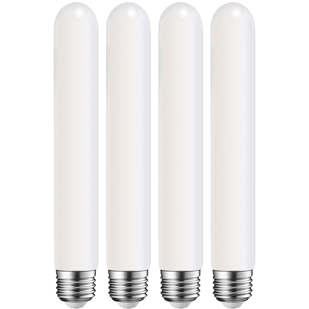 Leools 8.9inch Long LED Light Bulb Matt Opal Porcelain Warm White 2700K Dimmable E26 Base 8W Led Tubular Bulb,CRI90,600LM,60 Watt Equivalent,Outside Frosted Glass,for Cabinet Display Cabinet etc,4Pcs