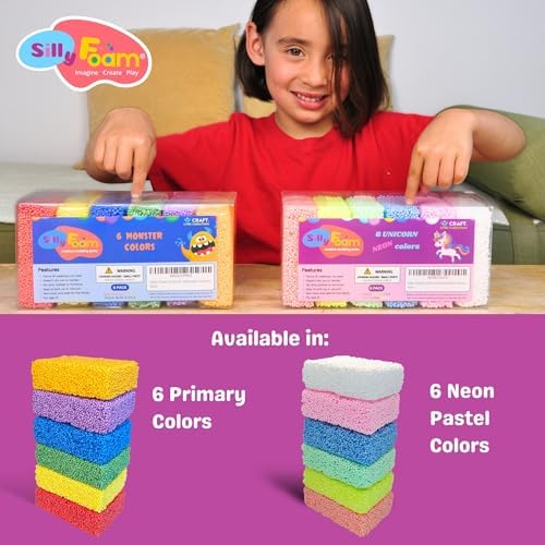Silly Foam, Creative Modeling Foam Beads, 2-Pack of 6 Neon Pastel Color Block, No-Slime No-Mess, Perfect for Preschool and Kids, Arts & Crafts, Sensory Play, STEM, Travel Toy, Non-Toxic (Age 3+)