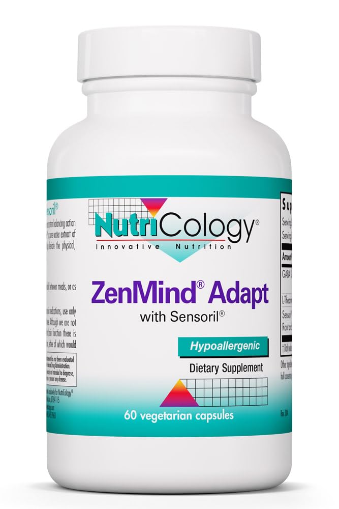 NutriCology ZenMind Adapt - 200 mg L-Theanine, 125 mg Ashwagandha & 550 mg GABA - Supports Stress Response and Calmness - Vegetarian Capsules - Hypoallergenic Formula - 30 Servings - 60 Capsules