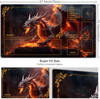 DEGDFSGR MTG Playmat with Zones 27.5" x 15.74" inches, Non-Slip Rubber Base, Commander Playmat for Magic The Gathering, The Fire Dragon On The Rock