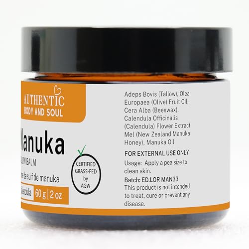 Organic Tallow Manuka Honey Cream for Sensitive Skin- Certified Grass-Fed Beef Tallow Skin Cream Helps Soothe the Effects of Eczema. Certified Grass-Fed by AGW, by Authentic Body And Soul