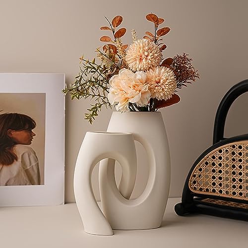 Ceramic Vase, Modern Minimalist Geometric Decorative Vase Sets for Home Décor, Events, Office, Garden, Wedding -White