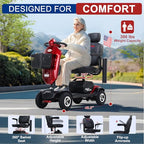 Metro Mobility Powered Mobility Scooters, 4 Wheel Mobility Scooters for Adults, 300 lbs Capacity Folding Mobility Scooter Lightweight, 16 Miles Long Travel Range Scooter with USB Charger Port Red