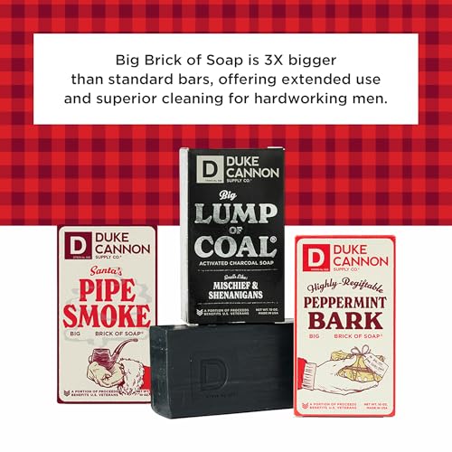 Duke Cannon Supply Co. Big Brick of Soap Bar For Men - Big Lump of Coal, Santa's Pipe Smoke, Highly Regiftable Peppermint Bark, Holiday Variety, 10 oz. (3 Pack)