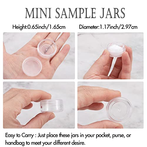 ZEJIA 3 Gram Sample Containers with Lids, 200 Count Tiny Sample Jars, 3ML Makeup Cosmetic Containers for Lip Balms, Lotion, Powder, Beauty Products(Clear Lids)