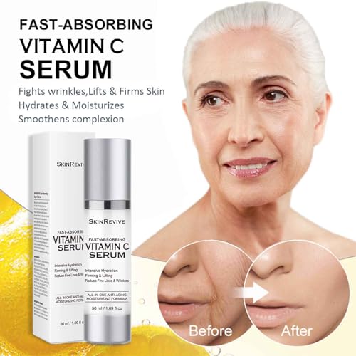 SkinRevive Super Vitamin C Serum for Women over 70, Vitamin C Serum for Mature Skin Face Hydrates, Firms, Lifts, Targets Age Marks, Wrinkles and Smoothes Skin Texture 1.69 fl oz