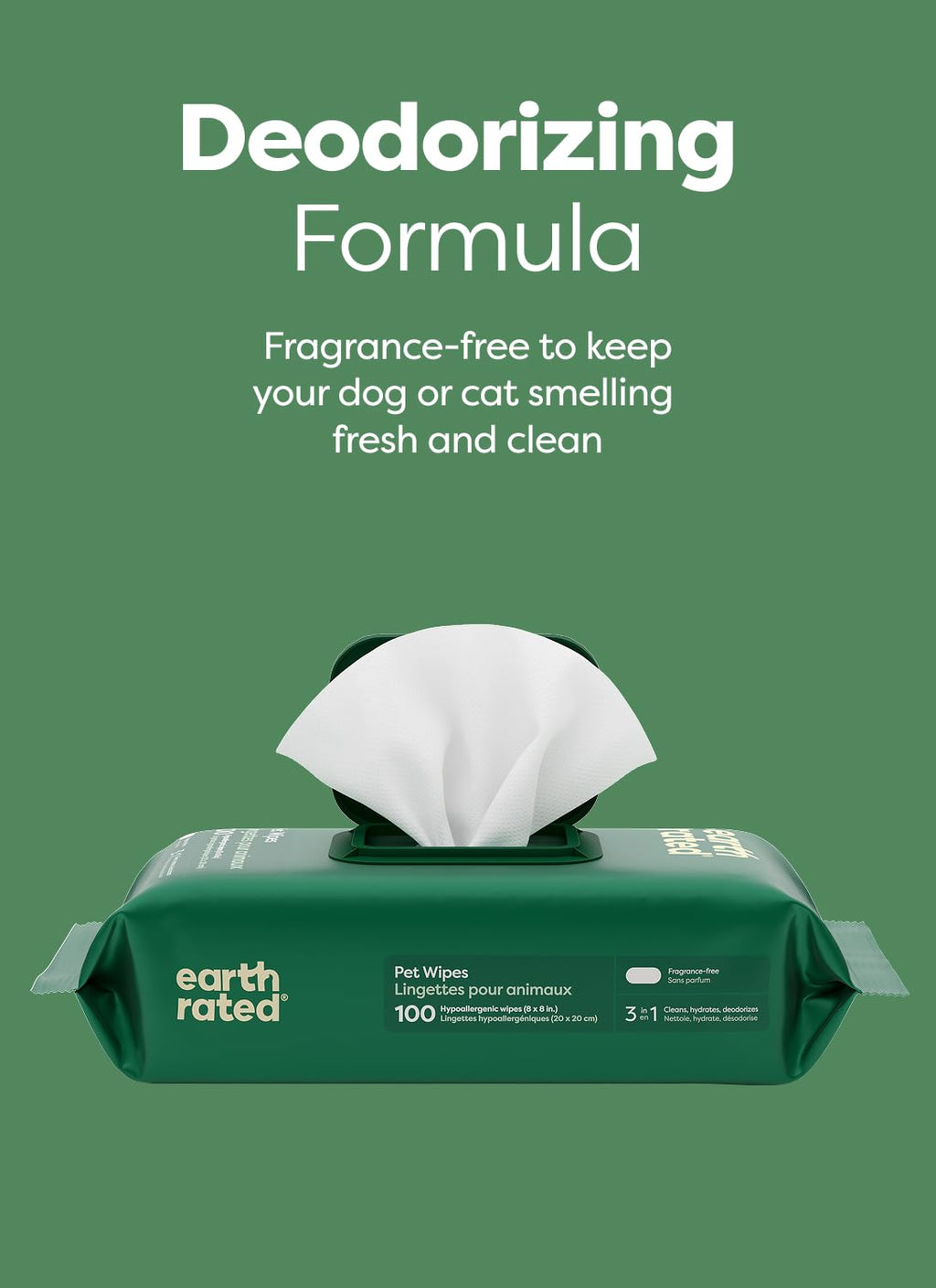 Earth Rated Dog Wipes for Paws & Butt, Deodorizing, Unscented, 400ct