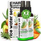 Rosemary Oil and Rice Water Hair Growth Spray - Serum with Biotin, Keratin, Caffeine, Vitamins C & B5 for Hair Mask, Hair Care, Scalp Treatment, Thickening Dry Damaged Hair for Women & Men 8oz