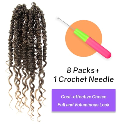Boho Crochet Passion Twist Hair Pre looped, 10 Inch Goddess Passion Twist Crochet Hair with Curly Ends 8 Packs Ombre Honey Blonde Pre-twisted Bohemian Crochet Braids (8 PCS/88 STRANDS, T27)