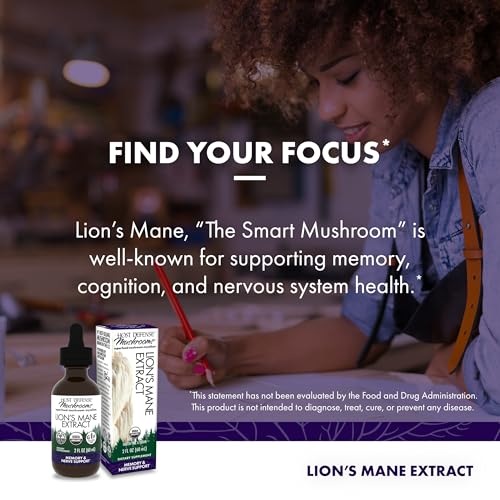Host Defense Mushrooms Lion's Mane Extract - Lion's Mane Liquid Supplement for Brain Health - Mushroom Support for Focus & Memory Function - Immune & Nervous System Support - 2 fl oz (60 Servings)*