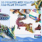 Large 3D Printed Dragon,30 Inch 3D Dragon Toys,Bigger Fidget Crystal Animals Toys, 3D Printed Articulated Animals for Home Office Car Desk Decor (Red Gold Blue, 30 inch)