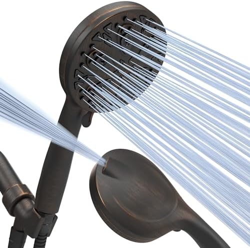 SparkPod 10-Mode Handheld Shower Head with Hose - 5" High Pressure Shower Head Set with Touch-to-Clean Nozzles, Built-In Power Jet, Stainless Steel 6ft Hose & Bracket (Oil-Rubbed Bronze)