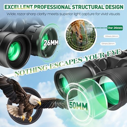 Binoculars for Adults High Powered, 20 x 50 Compact Military HD Large View Binoculars for Bird Watching Travel Hunting Cruise Outdoor Sports with Carrying Case & Strap
