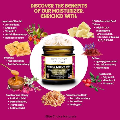 Whipped Tallow Balm - 100% Grass-Fed Beef Tallow, Pure Organic Moisturizer for Face & Body, Anti-Aging, Wrinkles, Fine Lines, Firming, Uneven Tone & Pigmentation - Handmade (2 Fl oz, Frankincense)