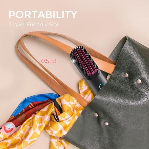 TYMO Porta Cordless Hair Straightener Brush | Mini Portable Straightening Brush for Travel | Negative Ion Hair Straightener Styling Comb | USB Rechargeable Feature | Safety Anti-Scald Design