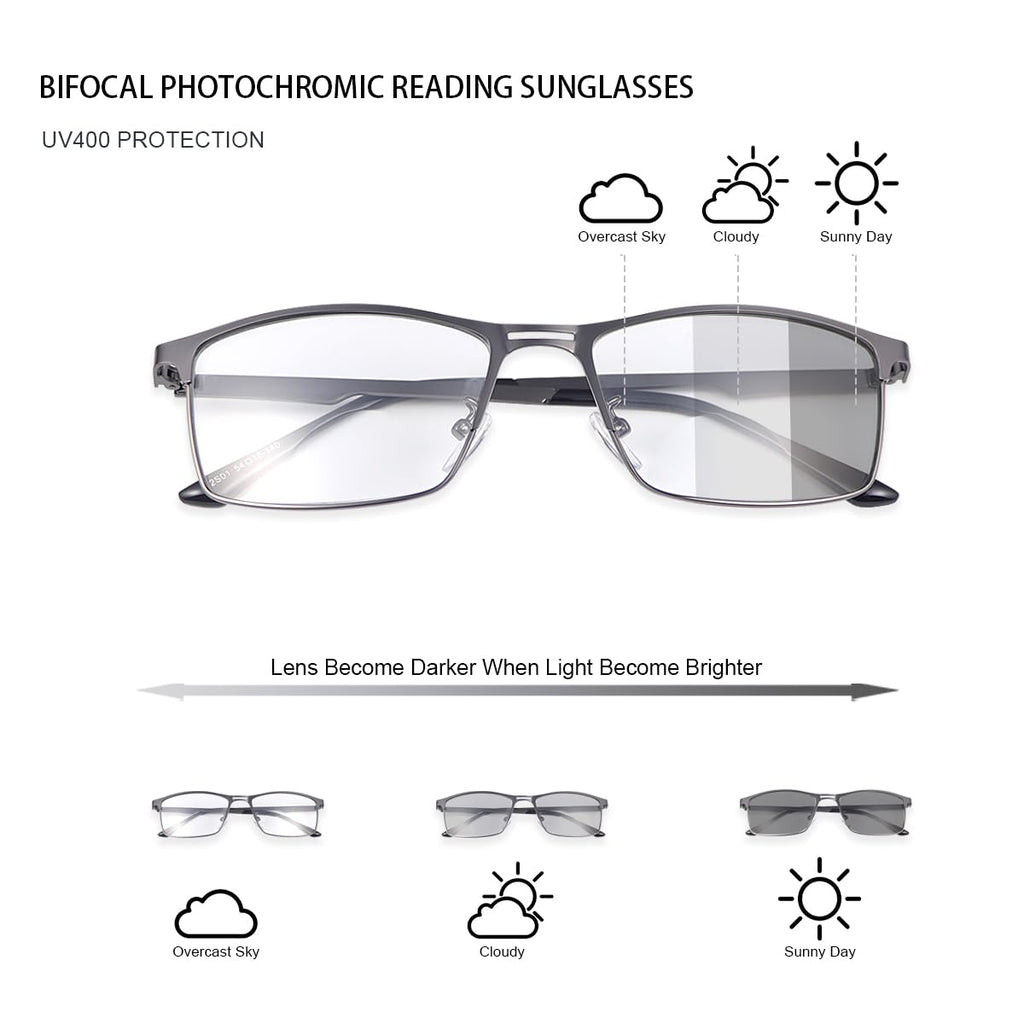 YIMI Photochromic Bifocal Reading Glasses UV Outdoor Sunglasses Computer Anti Blue Light Transition Eyeglasses for Men Women(Black, 1.50, multiplier_x)