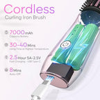 Cordless Curling Iron Brush, 2024 New Portable Travel Curling Iron Mini Brush for Women, 7000Mah USB Rechargeable Curling Wand Brush with Negative Ion, Pink