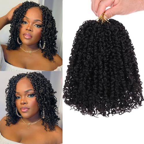 Unionbeauty 8 Packs Pre-looped Yanky Twist Crochet Braids Hair 8 Inch 30 Strands/PCS Natural Black Pre-twisted Passion Twist Boho Crochet Braid Hair with Curly Crochet Hair Senegalese Twist Braids 1B#
