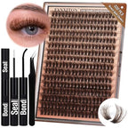 Brown Lash Clusters 320 Pcs Lash Extension Kit Fluffy DIY Eyelash Extensions Kit Natural Look Cluster Lashes D Curl 8-16 MM Mixed Lash Bond and Seal Lash Tweezers for Lash Clusters Kit DIY at Home