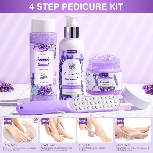 Foot Soak Set Feet Callus Remover Pedicure Set - Lavender Foot Soak Salts,Foot File,Foot Scrub & Urea Foot Cream Pedicure Supplies For Dry Cracked Feet Foot Spa Kit for Women