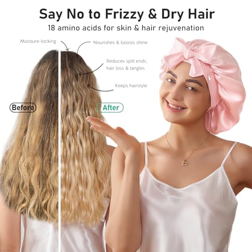 LitBear 100% Mulberry Silk Bonnet for Sleeping Women, 6A 22 Momme, Large Double-Layer Silk Hair Wrap with Tie Band, Non-Slip Silk Turban, Includes Silk Scrunchie