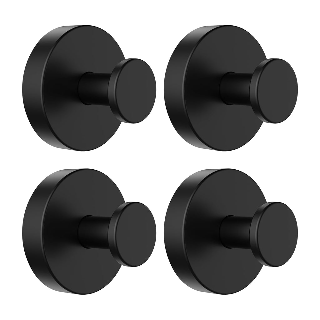 SetSail Suction Cup Hooks for Shower 4 Packs Matte Black Towel Hooks for Bathrooms Wall Mounted Stainless Steel Bathroom Towel Hook for Shower Wall, Window Glass, No-Drill