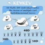 KevKev Lash Clusters Individual Lashes 3D Fluffy Eyelash Clusters 320 Pcs Cluster Lashes 30+40+50D Wispy Volume Lashes DIY Lash Extensions Thin Band & Soft (Fluffy 30+40+50D,D-8-16mix)