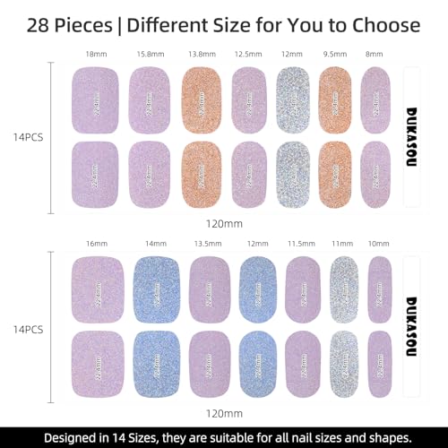 Semi Cured Gel Nail Strips - 28 pcs UV Gel Nail Stickers for Women, Work with Any UV Lamp, Long Lasting Gel Nail Wraps, Includes Prep Pads, Nail File & Wood Stick (Orchid Purple)