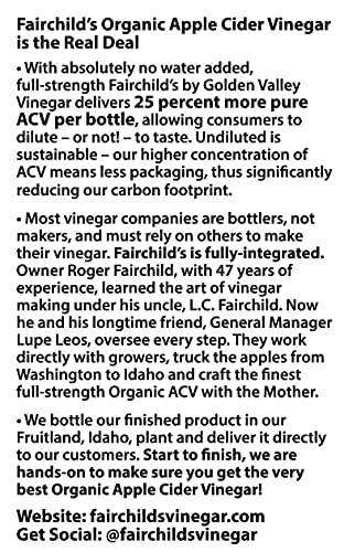 Fairchild's Organic Raw & Unfiltered Apple Cider Vinegar, 32 FZ - Two Pack