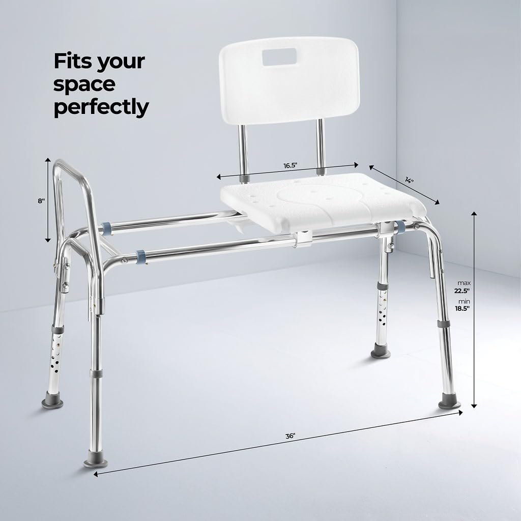 Tub Transfer Bench Sliding Shower Bench for Bathtub Shower Chair for Inside Shower Shower Chair for Elderly and Disabled Adjustable Height Shower Bench Holds Weight Up to 400 Lbs FSA/HSA Eligible
