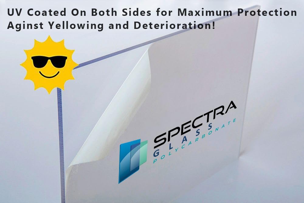 Spectra Glass Clear Polycarbonate Rolled Plastic Sheet. Stronger Than Plexiglass Sheets. UV, Impact, Weather Resistant. Sizes Nominal Cut Within +-1/8". Made in USA. 24" x 96" (1/16" Thick)