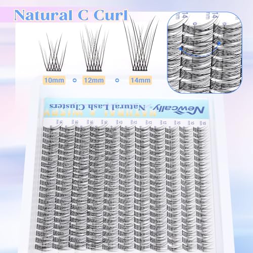 Natural Lash Extension Kit Cluster Lashes Kit Cluster Eyelash Extension Kit 220Pcs C Curl DIY Eyelash Extension Kit Short 10-14MM Individual Lashes Kit with Lash Remover by Newcally