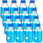Chuarry 16 Pieces Media Storage Bottles Borosilicate Storage Glass Bottle Scientific Round Graduated Media Bottle with Blue Gl45 Screw Cap for Lab Water Reagent Liquids (500 ml)