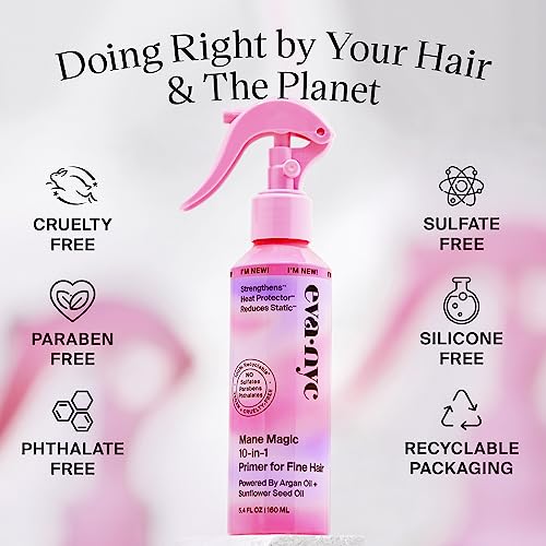 Eva NYC Mane Magic 10-in-1 Hair Primer for Fine Hair: Heat Protectant, Strengthening & Nourishing Styling Product With Sunflower Seed & Argan Oil, 5.4 fl oz