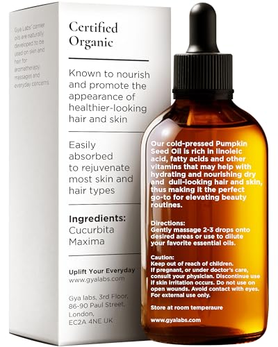 Gya Labs Organic Pumpkin Seed Oil for Hair - 100% Pure Natural Unrefined Pumpkin Carrier Oil for Skin, Face - Nourishing & Strengthening (3.4 Fl Oz)