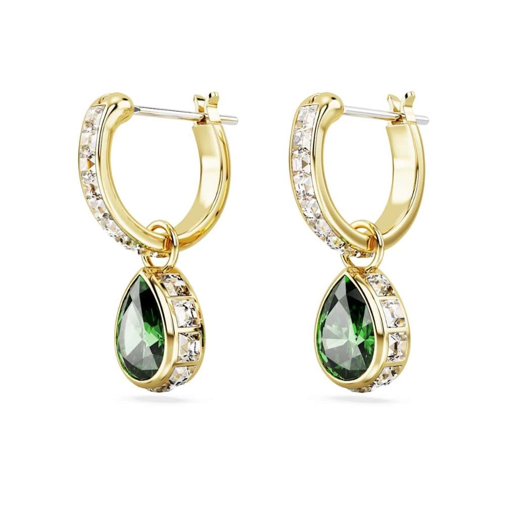 Swarovski Chroma Drop Earrings, Green Pear-Cut Stones in a Gold-Tone Finished Setting, Part of the Swarovski Chroma Collection