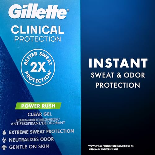 Gillette Clinical Antiperspirant and Deodorant for Men, 72hr Sweat & Odor Protection, Long Lasting Freshness, Anti-White Mark Technology, Clear Gel, Power Rush Scent, 2.6 oz