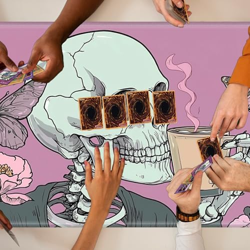 Playmats for Magic: The Gathering MTG Card Game Mat Plus 50 Pcs Card Sleeves, 24 x 14 inch TCG Mat with Stitched Edge for Commander Deck Duskmourn Board Game, Goth Skull Pink