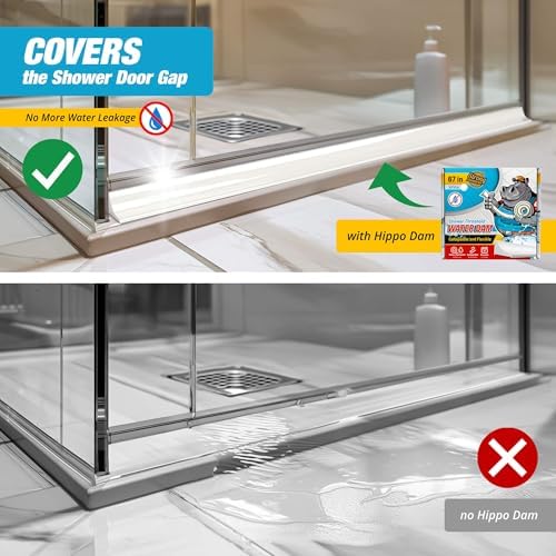 Shower Threshold Water Dam Barrier 67" - White Collapsible Shower Water Blocker - Guard for Walk in Shower - Water Guard Stopper for Floor - Shower Door Water Blocker by Hippo Dam