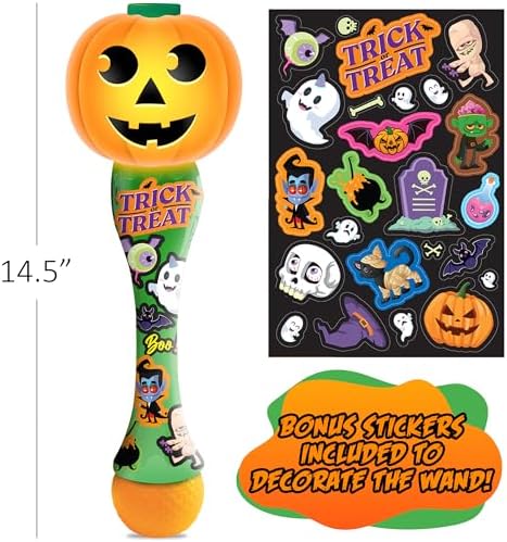 ArtCreativity Halloween Bubble Wand for Kids (2 Pack), 14" Light Up Pumpkin Bubble Wand with LED & Halloween Music, Halloween Boo Basket Stuffers for Kids, Halloween Toys for Toddlers