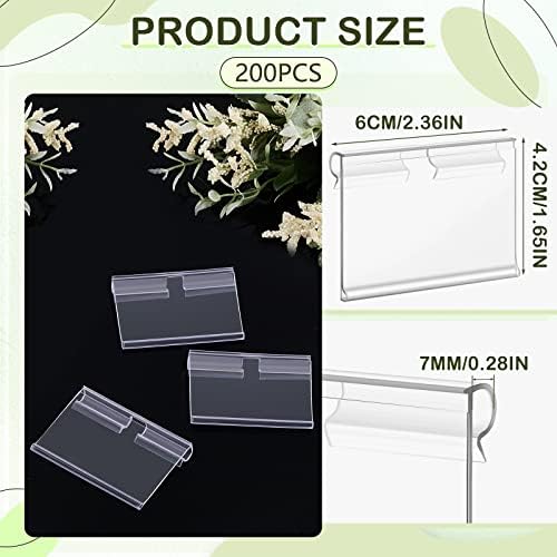 Tatuo 200 Pcs Plastic Wire Shelf Label Holders Clear Reusable Price Tags Display Shelf for Pantry Retail Merchandise Supermarket Bins Clip on Price Labels Signs for Card Shop Market Basket