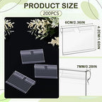 Tatuo 200 Pcs Plastic Wire Shelf Label Holders Clear Reusable Price Tags Display Shelf for Pantry Retail Merchandise Supermarket Bins Clip on Price Labels Signs for Card Shop Market Basket
