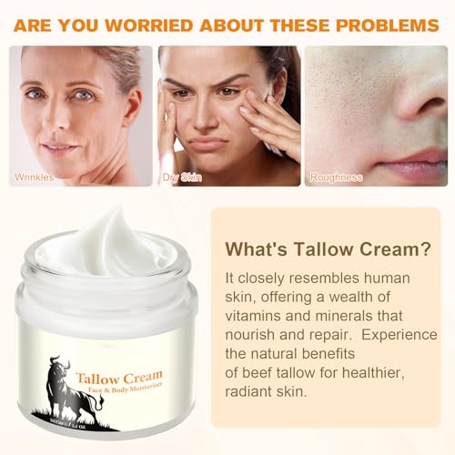 Beef Tallow for Skin, Moisturizer Cream, Nourishing and Hydrating Skin, Organic Beef Tallow & Honey Balm for Skin,Natural Grass-Fed Beef Tallow Cream with Raw Honey for All Skin Care (1 PCS,60g)