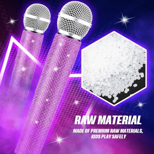 Sanwuta Fake Microphone Prop Sparkly Bling Rhinestones Plastic Play Microphone Pretend Glitter Bedazzled Mic for Cosplay Party Costume(Purple)