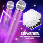 Sanwuta Fake Microphone Prop Sparkly Bling Rhinestones Plastic Play Microphone Pretend Glitter Bedazzled Mic for Cosplay Party Costume(Purple)