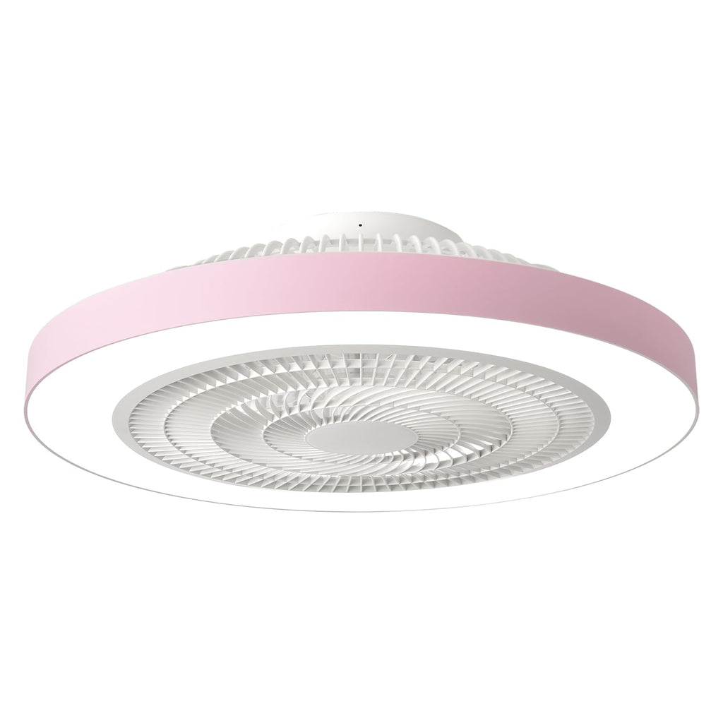 Depuley Bedroom Ceiling Fan with Light: 19" Modern LED Flush Mount Low Profile Ceiling Fans with Remote & Smart APP Control - Pink Enclosed Bladeless Fandelier Dimmable Quiet DC Motor for Kids Room