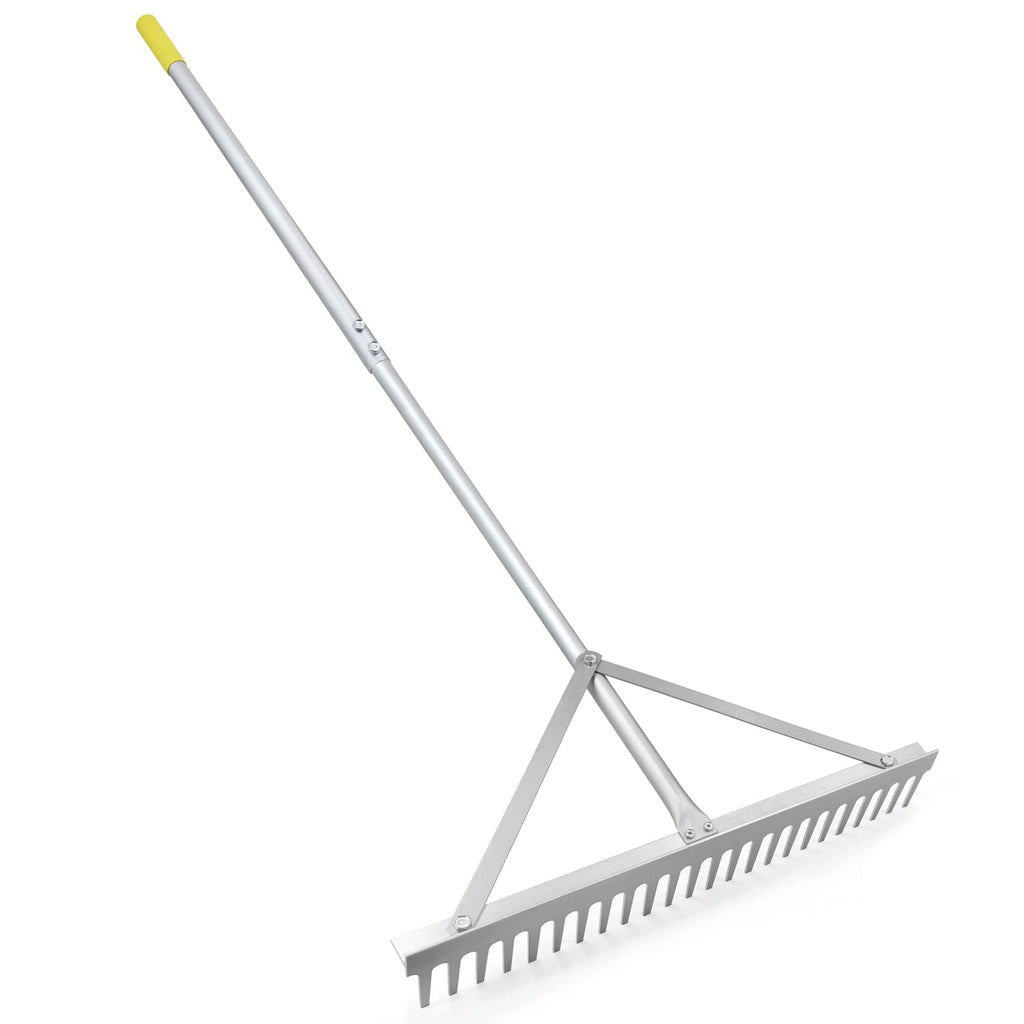 Colwelt Landscape Rake - 24Tines, Aluminum Head with 68" Handle, 24" Width for Beach & Lawn Care